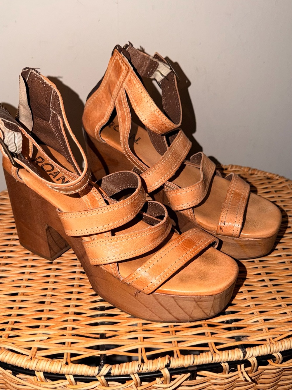 Bed Stu Tan Leather Strappy Platform Sandal